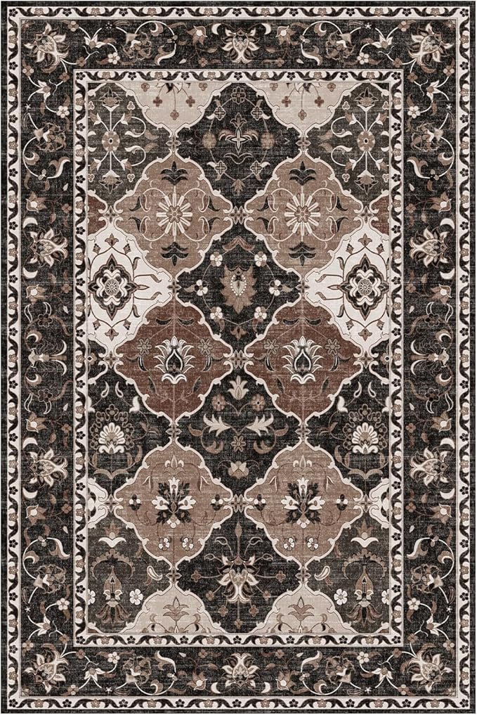 Lessymo Moroccan Washable Rugs for Entryway, Faux Wool 2x3 Small Area Rug for Kitchen Bathroom Corridor - Non-Slip Indoor Door Mat Low Plie Stain Resistant Boho Runner Rug, Taupe and Beige