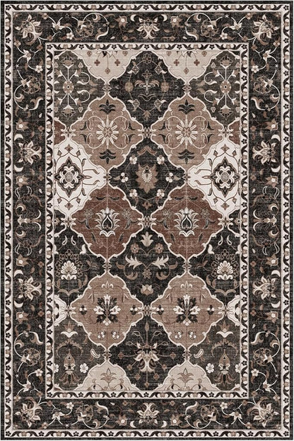 Lessymo Moroccan Washable Rugs for Entryway, Faux Wool 2x3 Small Area Rug for Kitchen Bathroom Corridor - Non-Slip Indoor Door Mat Low Plie Stain Resistant Boho Runner Rug, Taupe and Beige