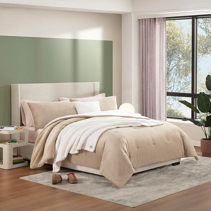 UGG Comforter Set 5 Piece Bed in a Bag with Throw Blanket, Decorative Pillow, Shams, and Reversible Comforter Hypoallergenic Washable Luxury Warm Fluffy Bedding Set, Brown Birch, King Size (Remina)