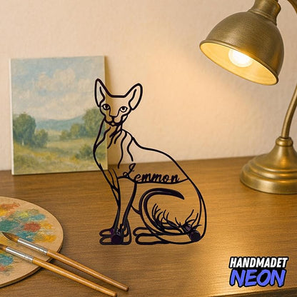 Personalized Sphynx Cat Minimalist Sculpture, Custom Pet Name Metal Desk Decor, Decorative Aesthetic Table Sign Gifts For Cats Lovers, Kids Room, Home Office Decorations
