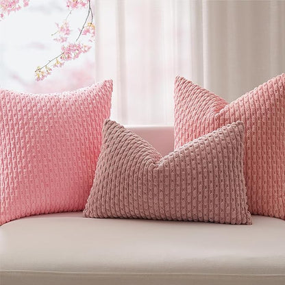 Kevin Textile Valentines Day 12x20 Inch Pillow Cover 1 Pack Boho Decorative Soft Striped Corduroy Lumbar Farmhouse Accent Rectangle Cushion Case for Living Room Couch Sofa Bed, Pink
