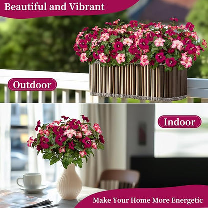 19 Inch Artificial Flowers for Outdoor Indoor Garden Home Decoration,Faux Flower for Home Office Garden Patio Balcony 4 Bundles (Rose red Pink)