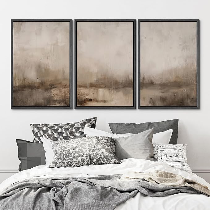 MUDECOR Framed Wall Art Print Set Minimalist Abstract Landscape Misty Horizons Illustrations Modern Art Decorative Chic for Living Room, Bedroom, Office - 16"x24"x3 Black