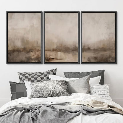 MUDECOR Framed Wall Art Print Set Minimalist Abstract Landscape Misty Horizons Illustrations Modern Art Decorative Chic for Living Room, Bedroom, Office - 16"x24"x3 Black
