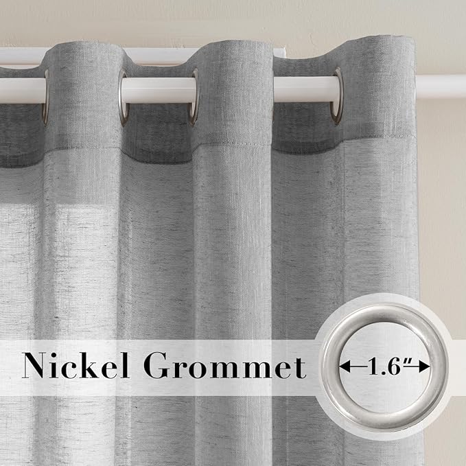 H.VERSAILTEX Linen Curtains Nickel Grommet Natural Linen Semi-Sheer Curtains 2 Panels Privacy Added Premium Soft Rich Material Drapes for Bedroom/Living Room - 52x54 - Inch - Dove