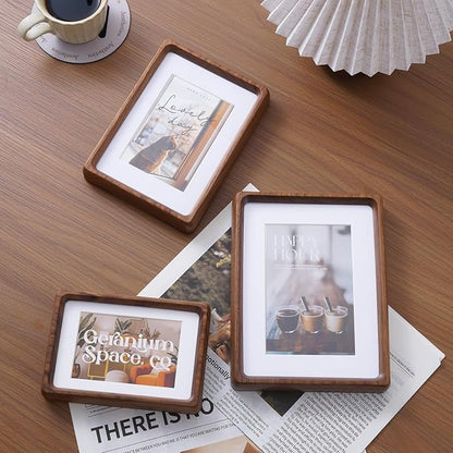 TEYCLZORE 6x8 Natural Walnut Picture Frame, Handmade Photo Frame, Display 4x6 Picture with Mat or 6x8 Without Mat, Tabletop Display and Wall Hanging