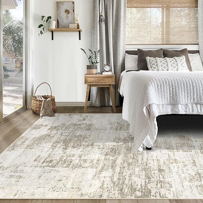 5x7 Area Rugs for Living Room, Washable Modern Abstract Large Area Rug Neutral Soft Non Slip Kids Rug Stain Resistant Indoor Carpet for Bedroom Nursery Dining Room Home Office(BeigeBrown, 5'x7')