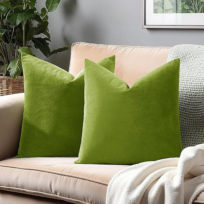 20x20 Velvet Pillow Covers Set of 2 Grass Green Decorative Square Throw Pillowcase Soft Solid Cushion Covers for Bedroom Living Room Outdoor Indoor Decoration