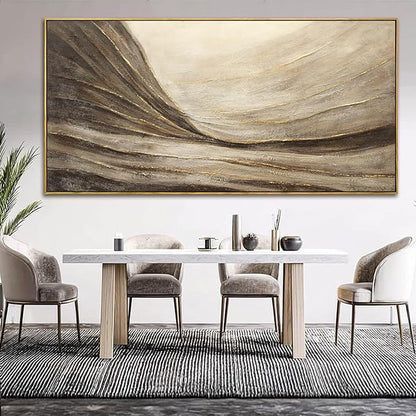 Textured Abstract Wall Decor with Frame Grey and Brown Canvas Art Gold Accents Modern Large Artwork for Bedroom Living Room 29x58 Inch