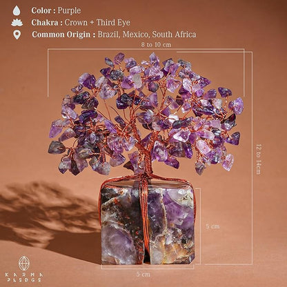 Crystal Tree of Life for Home and Office Decor, Handmade Raw Crystal Base Amethyst Chakra Healing Crystal Tree for Positive Energy, Money, Good Luck, Christmas Décor, Birthday Gifts for Women