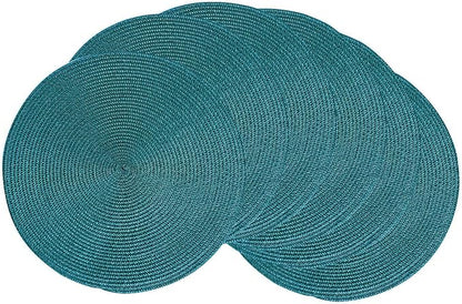 AHHFSMEI Round Braided Placemats 15 Inch Round Table Mats for Dining Tables Natural Woven Heat Resistant Place mats Set of 6 (Teal)