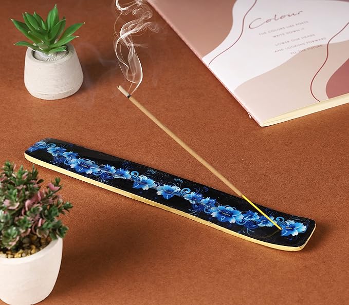 Bless-International Traditional-Handmade-Burner Wooden-Incense-Stick-Holder Ash-Catcher-Stand for-Aromatherapy-Meditation-Yoga (Meditation Time) 10 Inches, Pack of 2