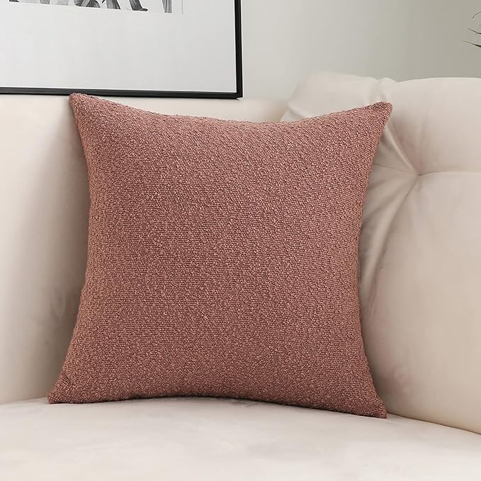 Jeneoo Dusty Rose Decorative Square Thick Throw Pillow Covers Fine Textured Boucle Couch Cushion Cases for Sofa Decor, Set of 1, 26 x 26 Inch