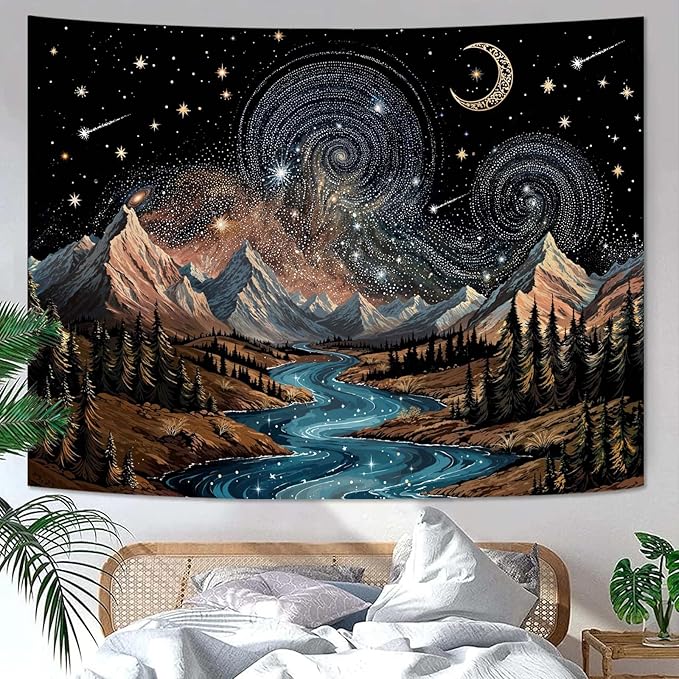 kampdream Snow Mountain Tapestry, Majestic Peaks and Creek Landscape Wall Hanging, Nature Home Decor for Bedroom and Living Room Wall Art Decoration