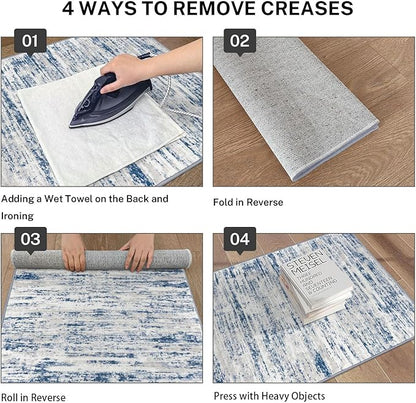 Modern Abstract Runner Rug 2x6, Blue White Washable Kitchen Runner Non-Slip Soft Hallway Rug Runner Thin Print Faux Wool Carpet for Entryway Bedroom Laundry Room Indoor Home Decor