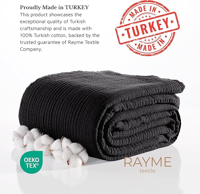 Muslin Blanket - Pure 100% Turkish Cotton Airy Soft Light Versatile Gauze Throw Blanket for Bed, Couch, Sofa (Black, Throw Size (50" x 66" inch))