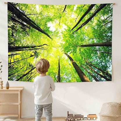 Onivein Green Forest Tapestry Nature Tapestry Ceiling Tree Sunlight Landscape Tapestries for Bedroom Living Room Office Classroom Decor 60 x 50 Inches