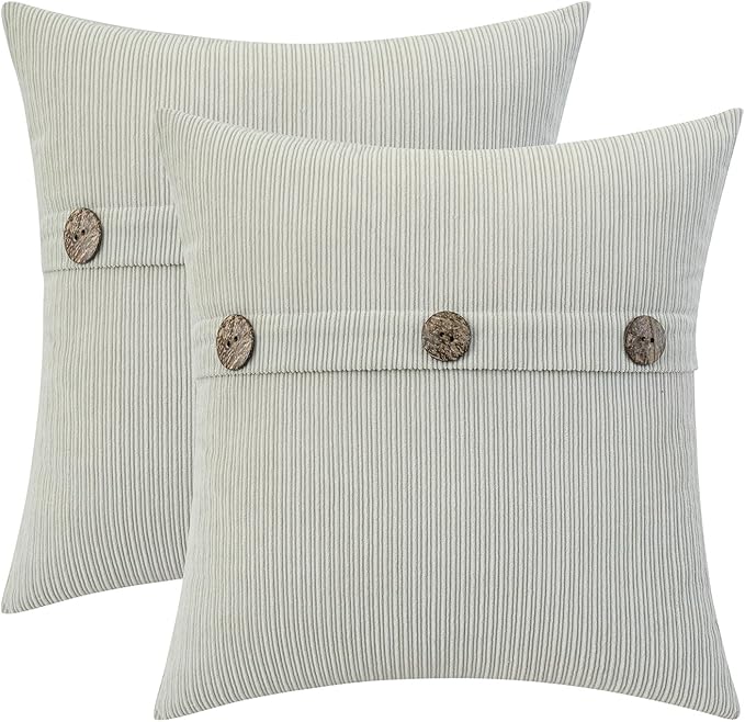 HWY 50 Light Grey Gray Chenille Throw Pillow Covers 16x16 Inch with Triple Buttons, Soft Farmhouse Accent Decorative Cushion Cases for Couch Sofa Bed Living Room Pack of 2