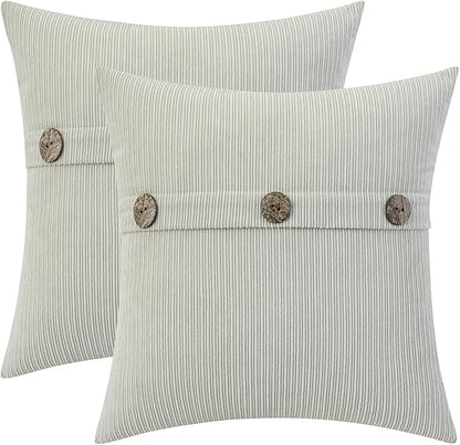 HWY 50 Light Grey Gray Chenille Throw Pillow Covers 22x22 Inch with Triple Buttons, Soft Farmhouse Accent Decorative Cushion Cases for Couch Sofa Bed Living Room Pack of 2