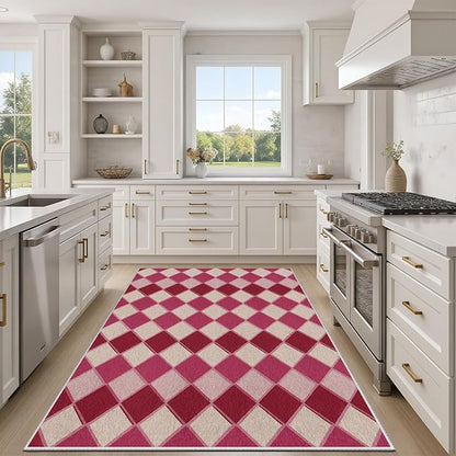 Plaid Rug, Soft Ultra Soft Faux Wool Rhombus Geometric Rugs, Indoor Floor Mats Carpet, Non Slip&Non-Shedding Low Pile Washable Rugs, Modern Red 2x3 Area Rug for Bedroom Home Decor