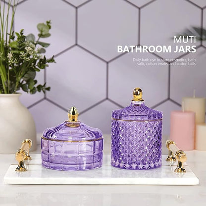 Crystal Candy Jar Apothecary Decorative Jars with Lids Purple Storage Jewelry Glass Trinket Box Cute Candy Dish with Lid for Candy Buffet Gift Ideas, for Women
