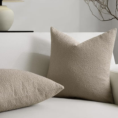 Throw Pillow Covers 20 x 20 Inch Set of 2, Accent Soft Boucle Textured Pillow Cover, Decorative Solid Color Cozy Cushion Pillow Case for Couch Bedroom Sofa Living Room Home Decor, Oatmeal
