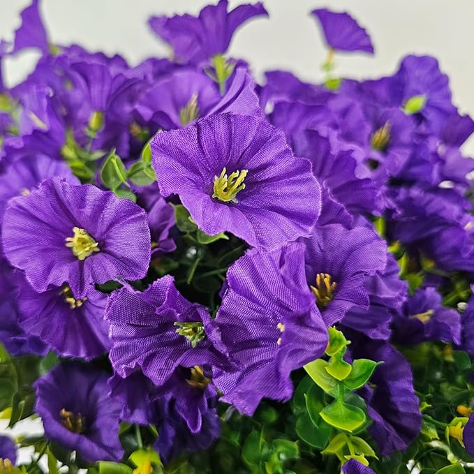 Artificial Silk Flowers for Outdoor Decoration,12 Bundles Faux Flowers Colorful Morning Glory with Eucalyptus Fake Plants Greenery UV Resistant for Outside Front Door Planter Porch Patio Yard