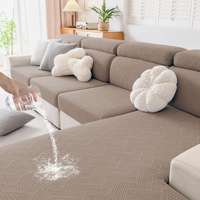 hyha Waterproof Couch Cushion Covers, Waterproof Sectional Couch Covers for Cushion Sofa for Pets, Stretch Sofa Slipcover Washable with Elastic Bottom(Back Cover L, Camel)