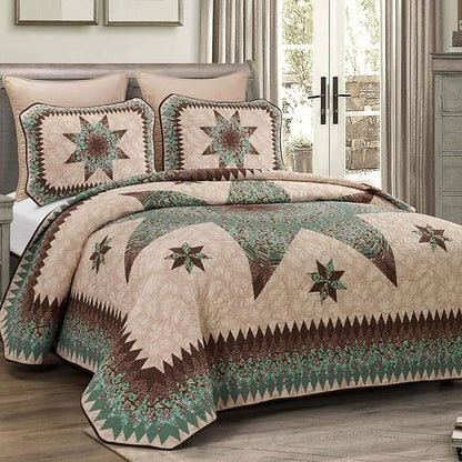 Donna Sharp Contemporary Polyester Quilt Set - Sea Breeze Star - 2-Piece Twin Size Quilt Set, Includes Quilt, and Pillow Sham Perfect for Coastal and Souhtwest Decor