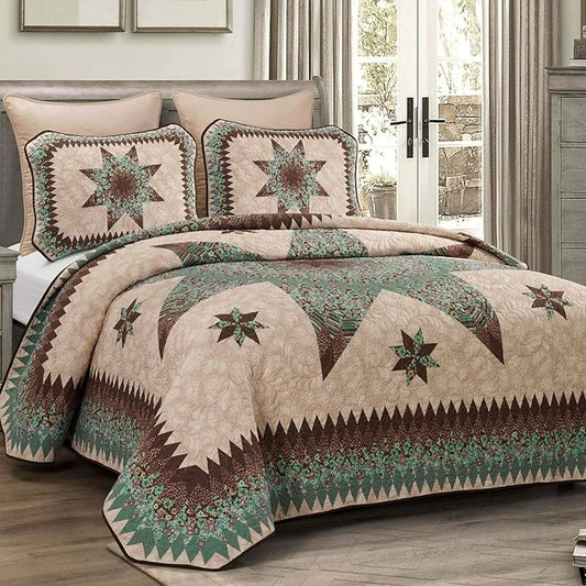 Donna Sharp Contemporary Polyester Quilt Set - Sea Breeze Star - 2-Piece Twin Size Quilt Set, Includes Quilt, and Pillow Sham Perfect for Coastal and Souhtwest Decor