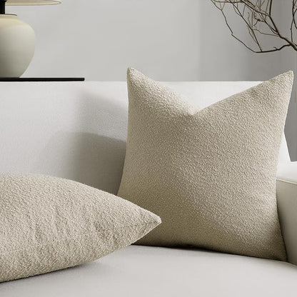Throw Pillow Covers 24 x 24 Inch Set of 2, Beige Decorative Accent Solid Boucle Textured Pillow Cover, Cozy Neutral Cushion Pillow Cases for Living Room, Sofa, Chair, Bedroom, Home Decor