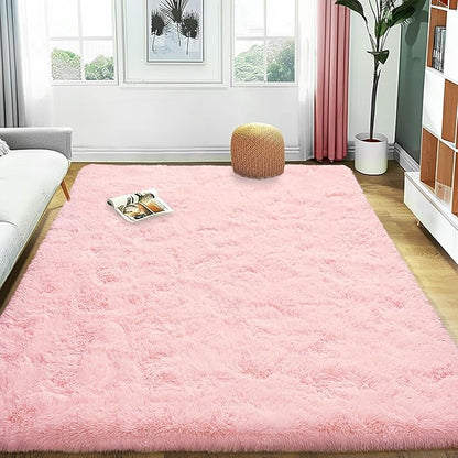 Ultra Fluffy Rug for Living Room Bedroom, 5x7 Fuzzy Large Area Rug for Living Room, Plush Soft Shag Carpet for Girl Boy Kids, Non Slip Rug Modern Indoor Home Decor Aesthetic, Pink