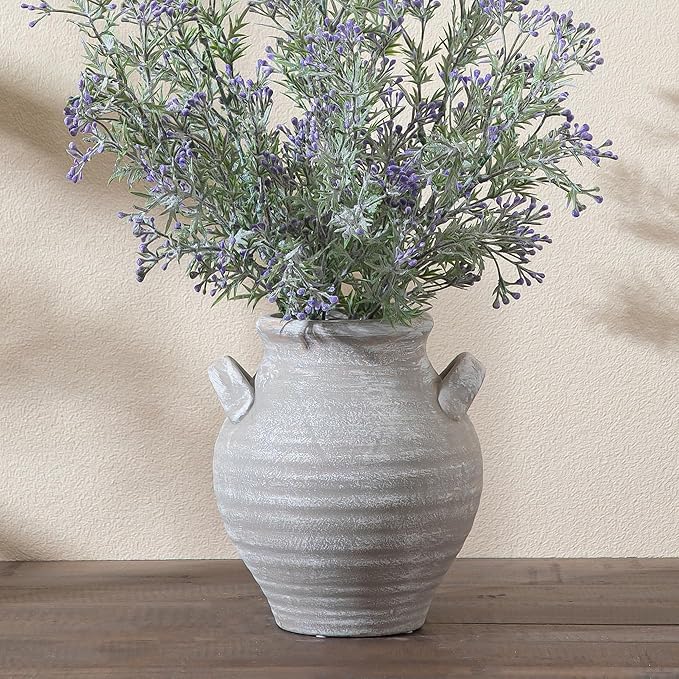 Ceramic Farmhouse Flower Vase, 7.36 Inch Rustic Decorative Vintage Vases for Home Decor Table Living Room Kitchen Bedroom Shelf Mantel Wedding Centerpiece