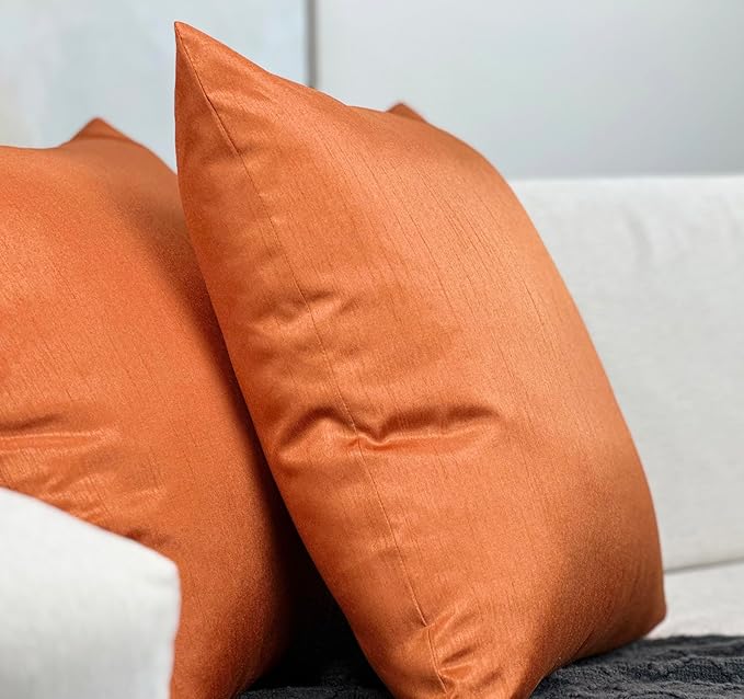 Aiking Home 18x18 Inches Faux Silk Square Throw Pillow Cover, Zipper Closure, Orange (Set of 2)