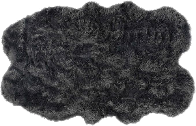 Luxe Gordon Faux Fur Rug with Soft and Fluffy Pile | Machine Washable Living Room Rug with Anti-Slip Backing | Cruelty-Free Area Rugs for Office or Bedroom, Grey, 4 ft x 6 ft