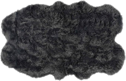 Luxe Gordon Faux Fur Rug with Soft and Fluffy Pile | Machine Washable Living Room Rug with Anti-Slip Backing | Cruelty-Free Area Rugs for Office or Bedroom, Grey, 4 ft x 6 ft