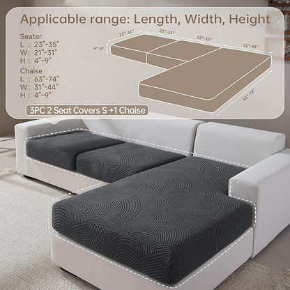 Couch Cushion Covers for Sectional and L Shaped Sofa, Stretch Soft Sofa Covers Washable Wear Resistant Slipcovers Furniture Protector Pet-Friendly (2 Seaters Covers+1 Chaise Cover, Dark Gray)