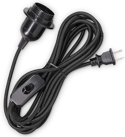kwmobile Plug-in Light Cord - 15ft Long Fabric Pendant Lamp Cable with Plug, E26 Socket - for Hanging DIY Ceiling Lighting - Black
