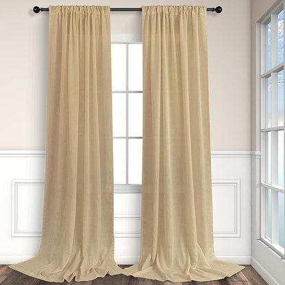 Burlap Color Curtains 63 Inch Length for Bedroom 2 Panel Back Tab Pocket Cotton Canvas Woven Textured Flax Linen Semi Sheer Lightweight Soft Taupe Brown Tan Curtain for Kitchen Cafe Cottage Core Decor