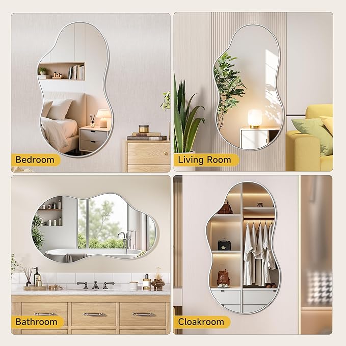 Hasipu Irregular Wall Mirror - 35"x20" Asymmetrical Mirror, Modern Decorative Mirrors for Living Room, Entryway, Hallway, Bathroom, Bedroom,Wall Mounted Home Decor (Silver)