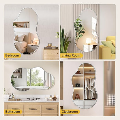Hasipu Irregular Wall Mirror - 45"x25" Asymmetrical Mirror, Modern Decorative Mirrors for Living Room, Entryway, Hallway, Bathroom, Bedroom,Wall Mounted Home Decor (Silver)