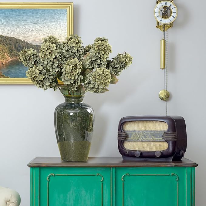 Green Hydrangea Artificial Flowers,Fake Fall Flowers Silk Hydrangea with Stems,Fall Faux DIY Floral for Table Vase,Hydrangeas Bouquet Indoor and Outdoor Decoration 24"（ Green） 8pcs No Vase