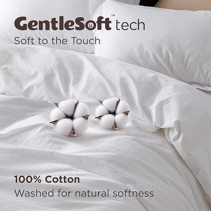 Bedsure 100% Washed Cotton Duvet Cover Twin - Bright White Minimalist Cotton Duvet Cover Linen Like for All Seasons - GentleSoft™ Plain Simple Bedding (Bright White, Twin, 68"x90")
