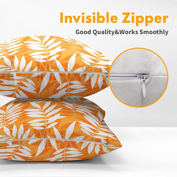 Fall Leaf Pillow Covers 24x24 Set of 2 Orange White Seasonal Autumn Leaves Rustic Decorative Square Throw Pillows Outdoor Pillowcase Farmhouse Linen Cushion Case Decor for Home Sofa Couch Bed