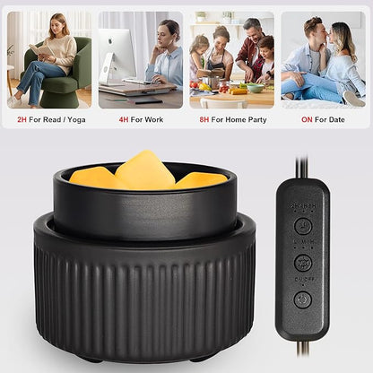Ceramic Wax Melt Warmer with Timer - Electric Wax Warmer, Oil Burner & Candle Melter, Adjustable Heat and Auto Shut-Off for Home Office Decor, Ideal Gift（Black）