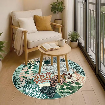 DEXDE Round Rug 4ft Washable Circle Area Rugs, Non Slip Low Pile Boho Floral Small Circular Carpet for Bedroom Bathroom Entryway Kids Room Office Dining Room, Dark Green
