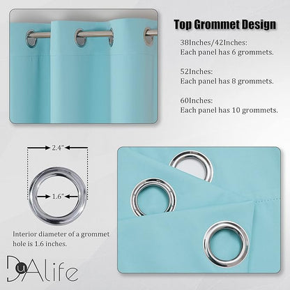 DUALIFE Aqua Curtains for Living Room Bedroom Light Blocking Window Curtains Triple Weave Room Darkening Curtain Panels Thermal Insulated Grommet Top 52X72