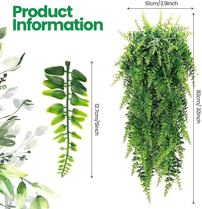 Geosar 88 Pcs Artificial Hanging Plants 32 Inch Hanging Boston Ferns Plastic Fake Plants for Wall Room Garden Wedding Garland Indoor Outdoor Decoration, No Basket