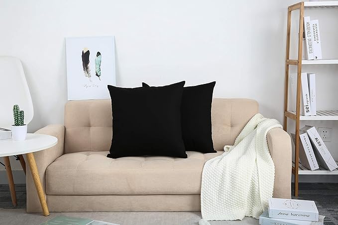 TangDepot Handmade Decorative Solid 100% Cotton Canvas Throw Pillow Covers/Pillow Shams, (16"x16", Black)
