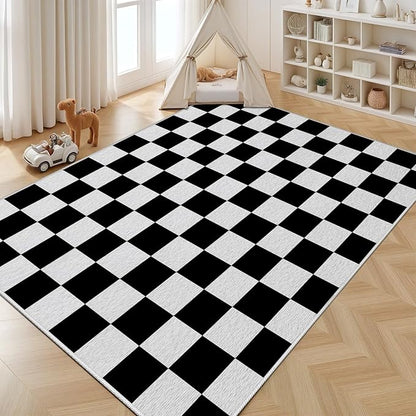 Black and White Checkered Rug for Living Room, 4x6 Area Rugs, Checkered Area Rug, Geometric Plaid Large Rugs, Washable Non Slip Retro Carpet Home Floor Decor